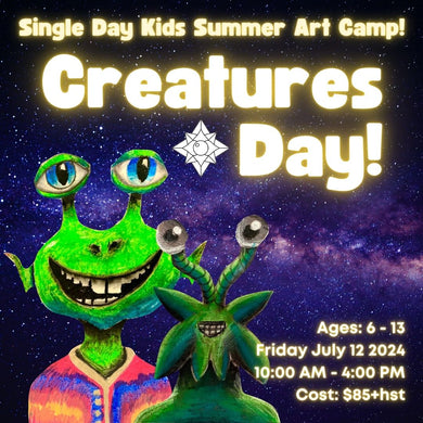 Creatures Day! * Single Day Kids Summer Art Camp, Friday July 12 2024 * 10:00 AM - 4:00 PM * Ages 6-13