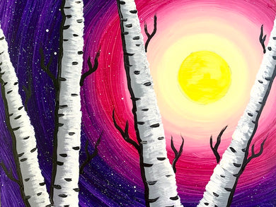 Starlight Birch Trees Summer Art Class * Thursday August 15 2024 *AM* 10:00 AM - 12:00 PM * Ages 6-13