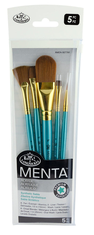 Royal & Langnickel Menta Acrylic Brush Set Synthetic Sable 5pc