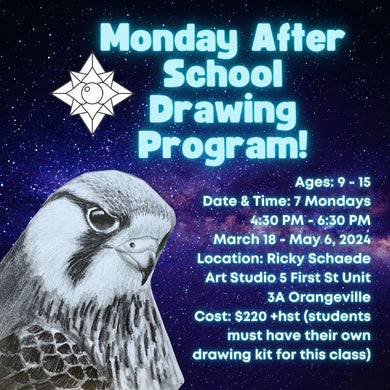 Spring Monday After School Drawing Program with Ricky * 7 Mondays 4:30 PM - 6:30 PM * March 18 - May 6, 2024
